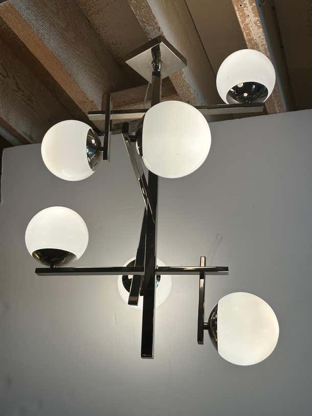 Modern Chrome Pendant Lighting with 6 Glass Globes