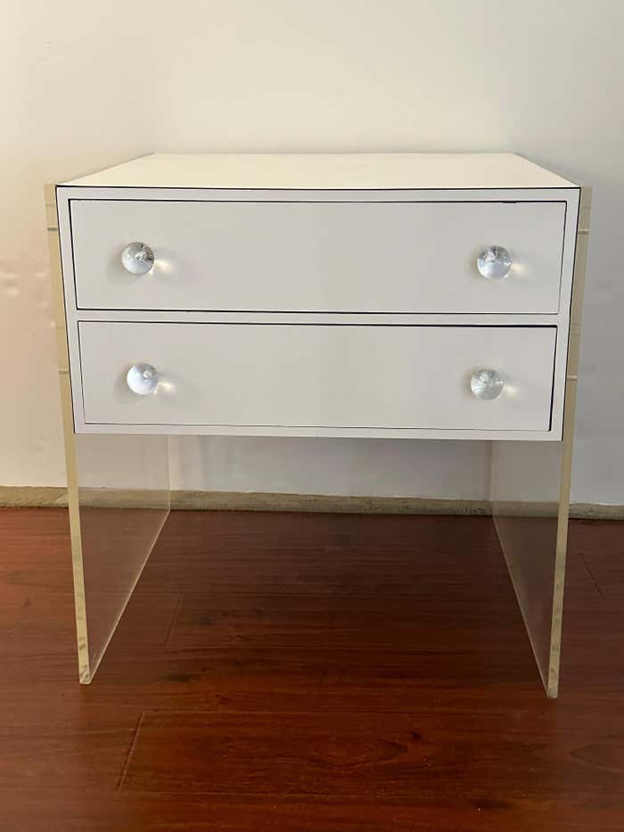 Pair of White Formica and Lucite Side Tables