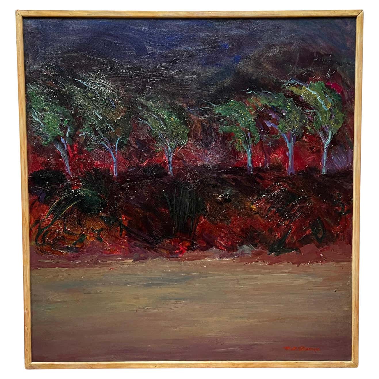 "Trees in a Raging Wildfire" Expressionist Landscape Oil Painting By Pat Berger