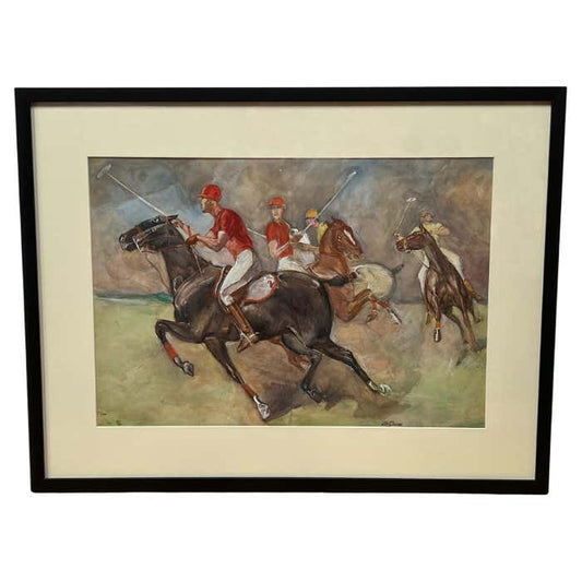 A Polo Match, Framed Watercolour by John W. Dunn- 1932