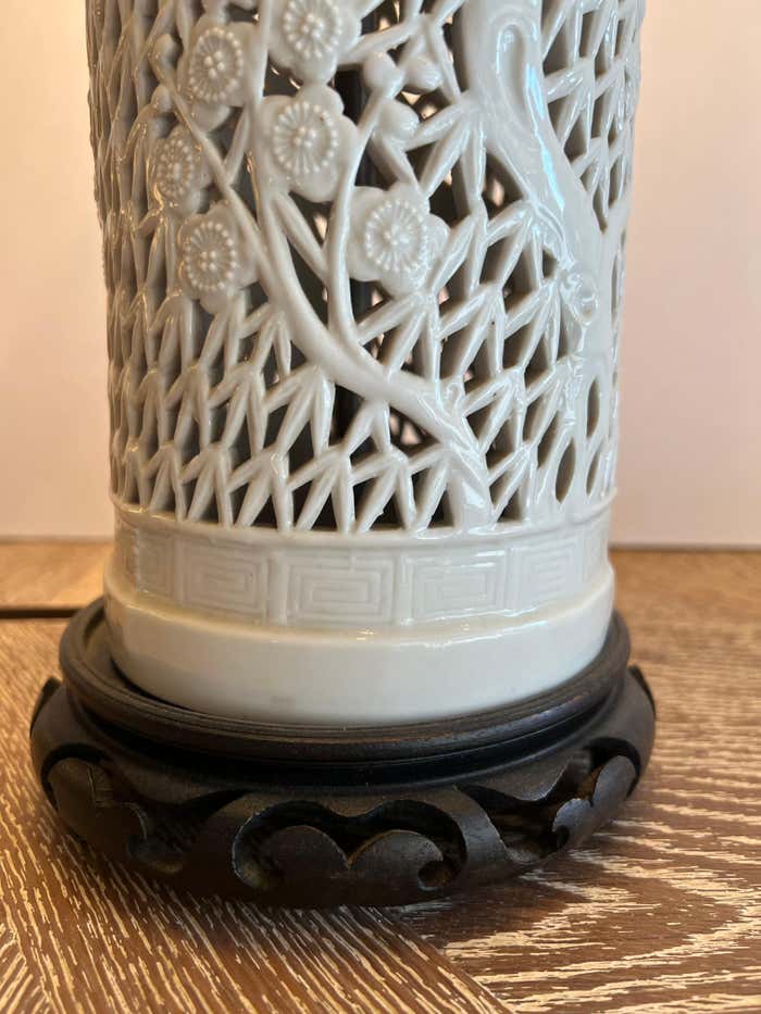 Pair of Perforated Porcelain White Lamps