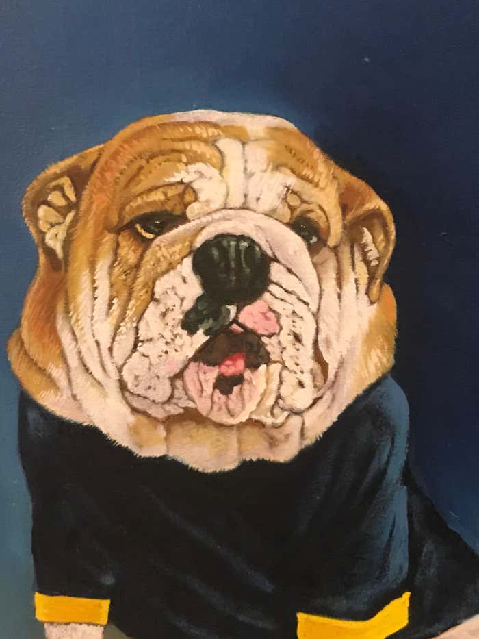 Portrait of a Dressed Up English Bulldog - Painting By Rosas
