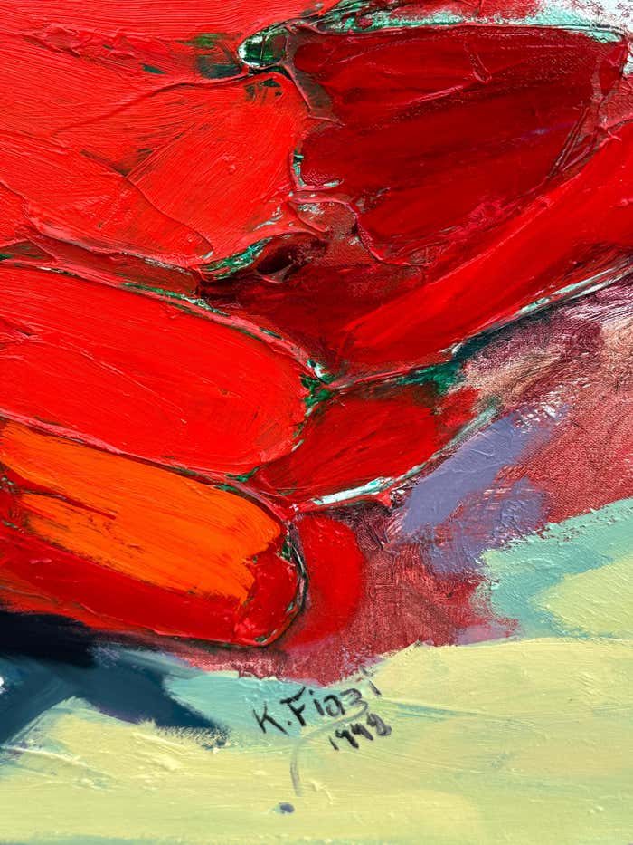 Colorful Light Green and Red Abstract - Acrylic on Canvas by Eric K. Fiazi