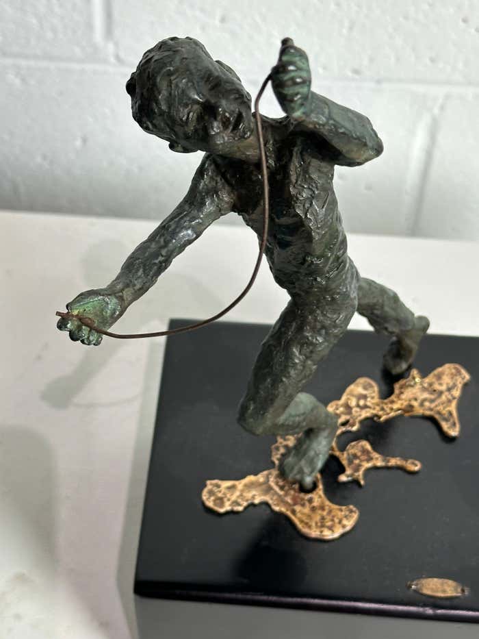 Cheeky Child Bronze Statue on Square Base by Curtis Jere
