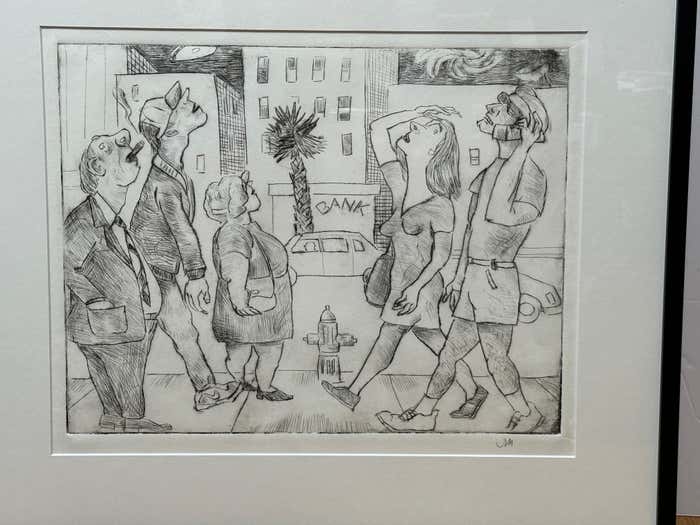 Satirical Monogrammed Drawing by Unknown Artist