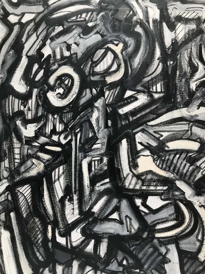 Black and White Acrylic Abstract by Shant Beudjekian