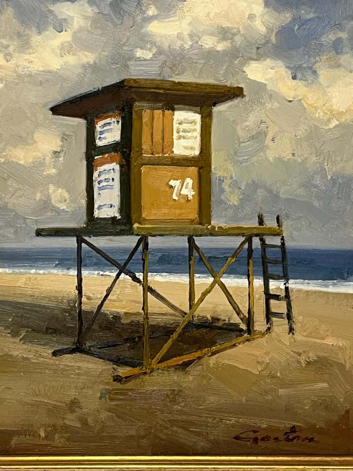 Newport Beach Lifeguard Tower #74 - Signed Oil on Canvas