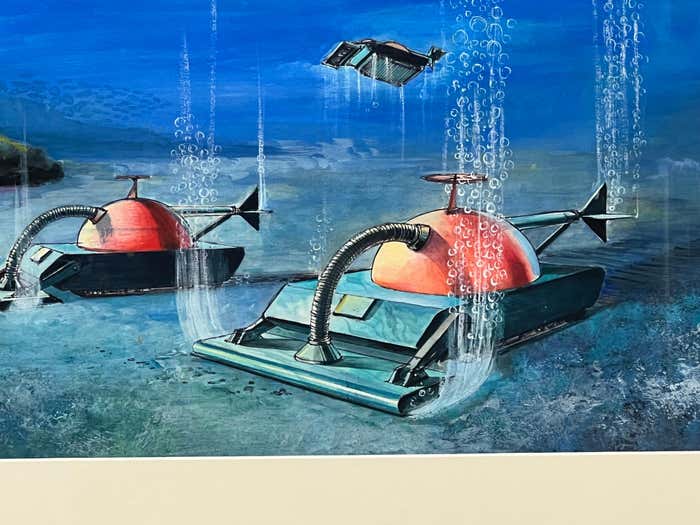 Submarine Dystopia #1 Futuristic Underwater Landscape Gouache