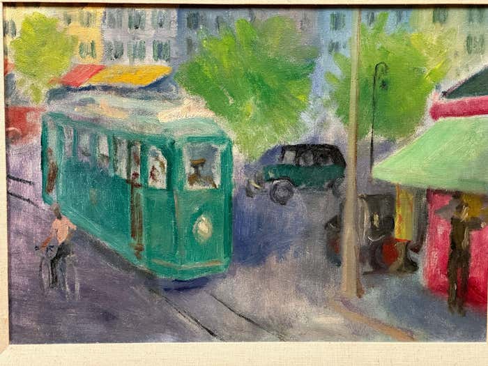 Tram in the Streets of San Francisco Oil Painting on Canvas