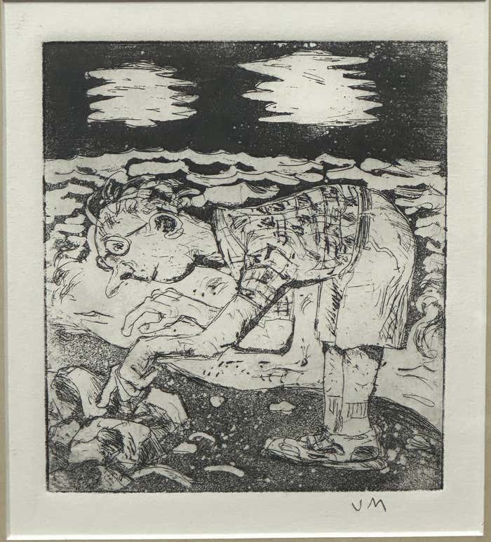 Modern Black and white Caricatural Lithograph by John Marx