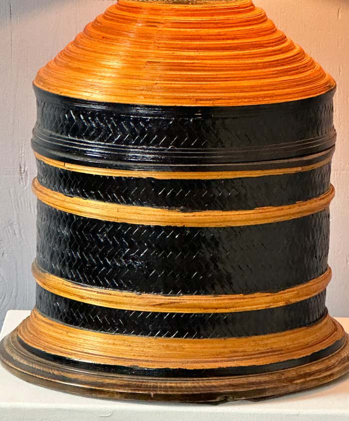 Large Decorative Blonde and Black Colour Cane Table Lamp