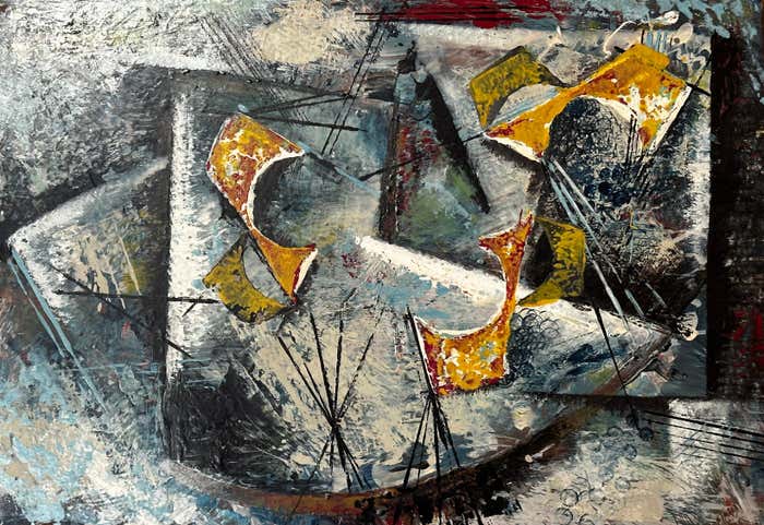 Abstract Expressionist Oil Painting on Board by Mabel Hutchinson