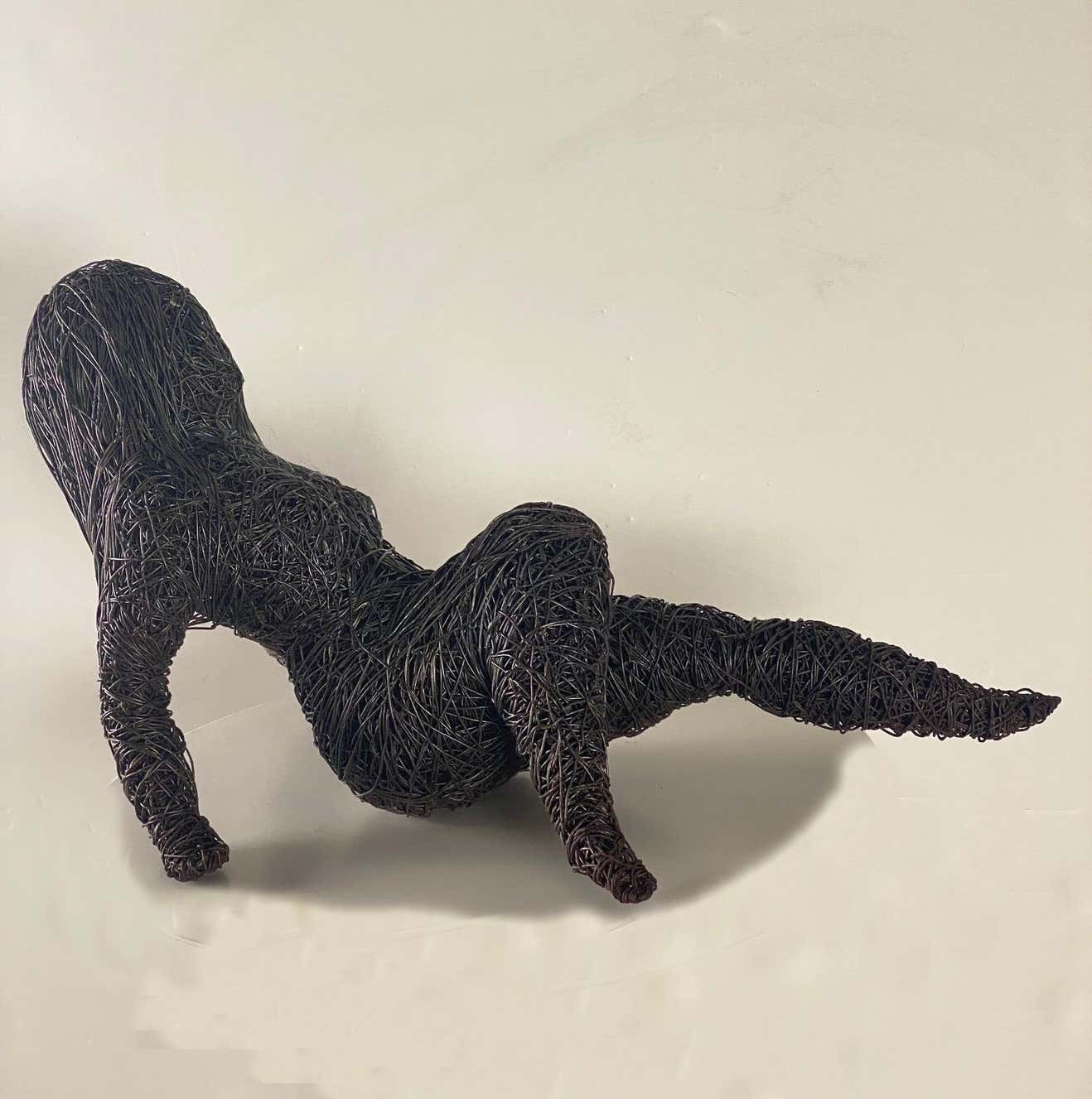 Black Wire Modern Sculpture of a Lascivious Woman