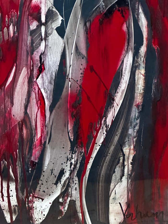 "Passion" Red, Black and White Oil Painting by Vahan Yervandyan