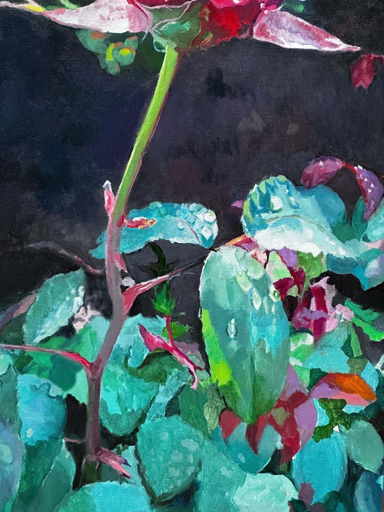 Red Rose on a Black Background Naturalistic Oil on Canvas by Pat Berger
