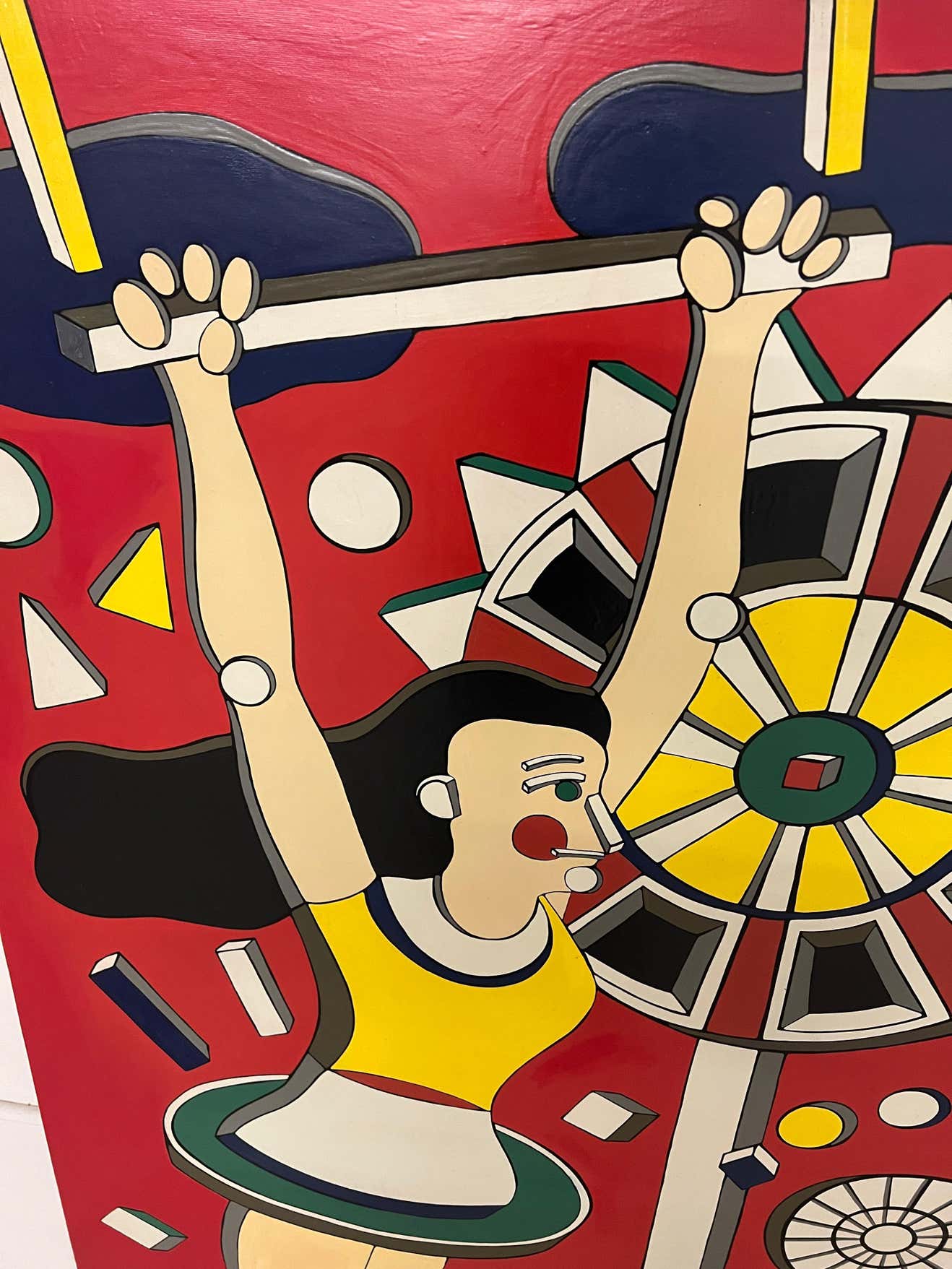 Trapeze Girl at the Circus on a Red Background - Acrylic Painting by L.Rise