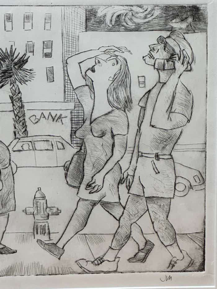 Satirical Monogrammed Drawing by Unknown Artist