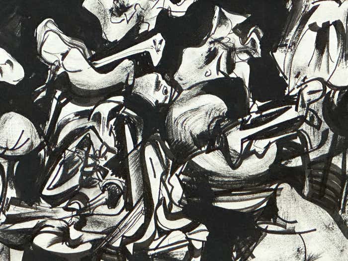 A Confrontation in Black and White, Abstract Oil Painting by Vahan Yervandyan