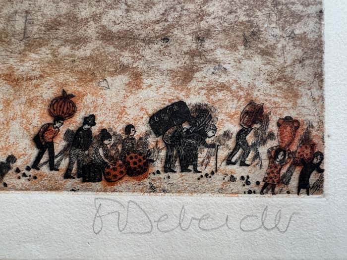 Snails and Workers, a metaphor of Capitalism and Modern Life - Beige and Brown Lithograph