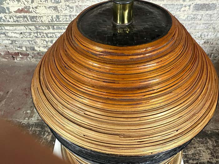 Large Decorative Blonde and Black Colour Cane Table Lamp