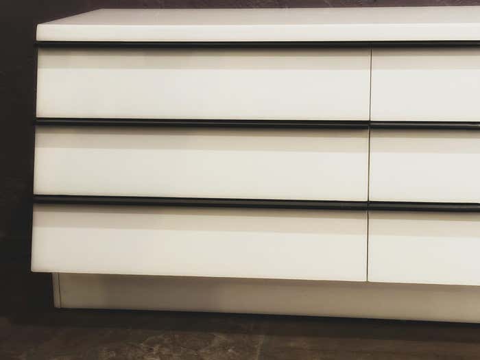 Modern Large White Lacquer Dresser with Long Black Handles