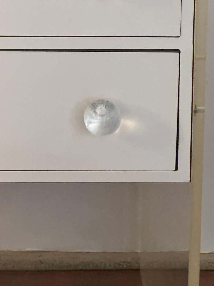 Pair of White Formica and Lucite Side Tables