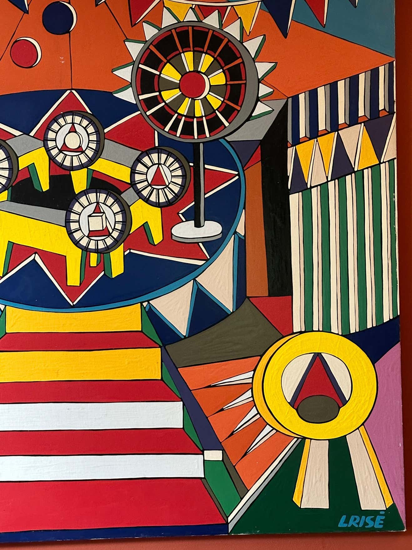 A Festive Circus Celebration Large Acrylic Painting signed L. Rise