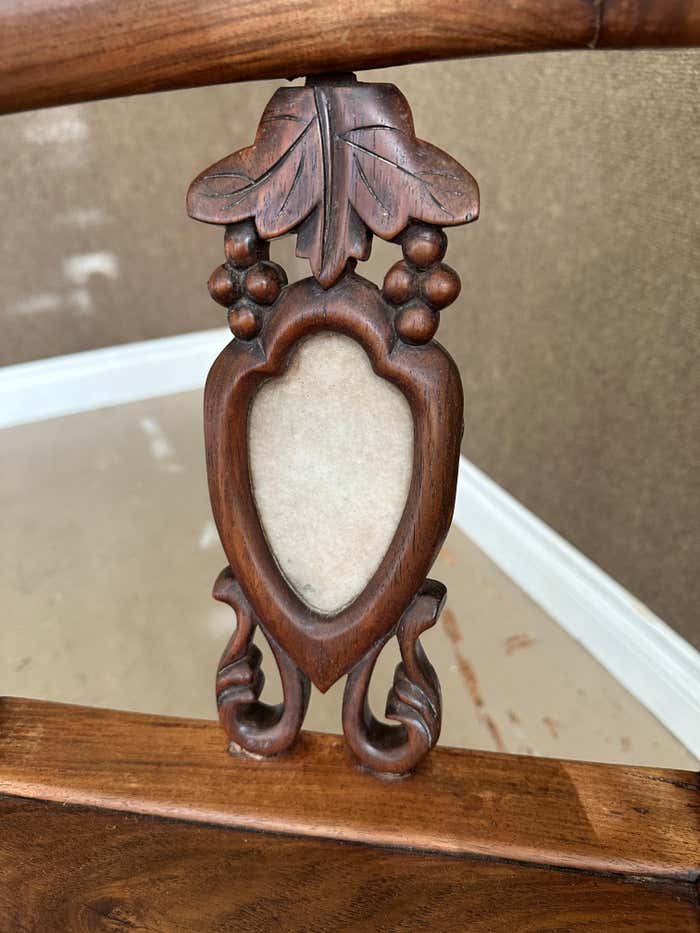 Chinese Rosewood and White Marble Inlay Corner Chair - a Pair