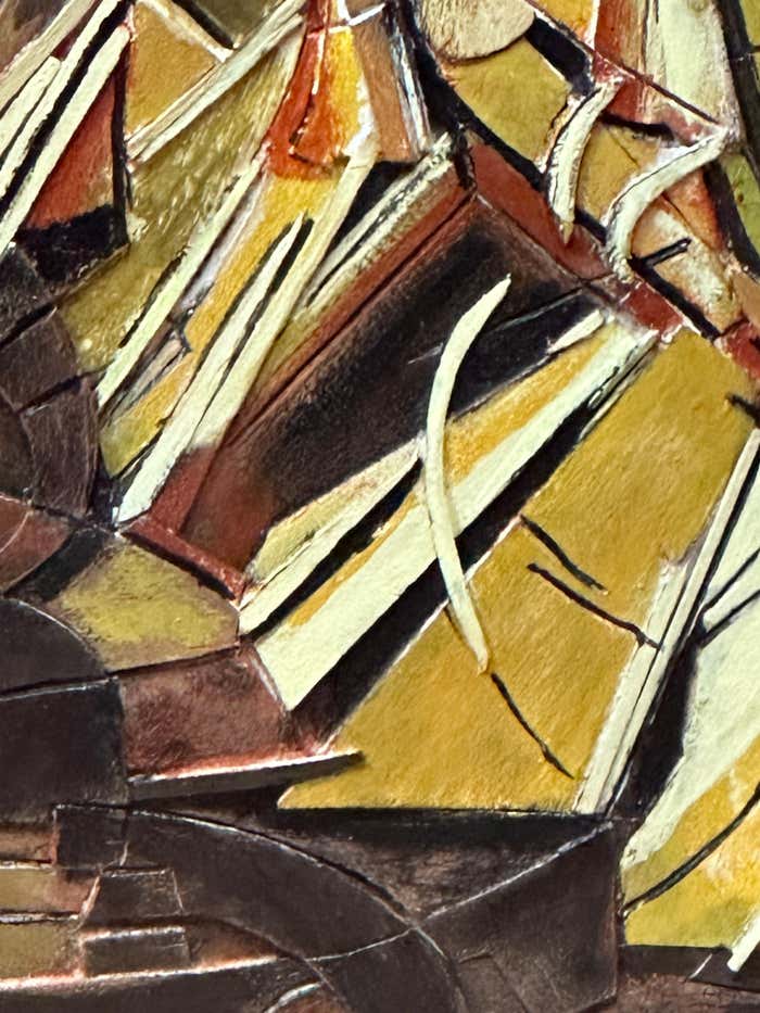 Oil, Wood and Straw Mixed Media signed N. Schultz after Marcel Duchamp