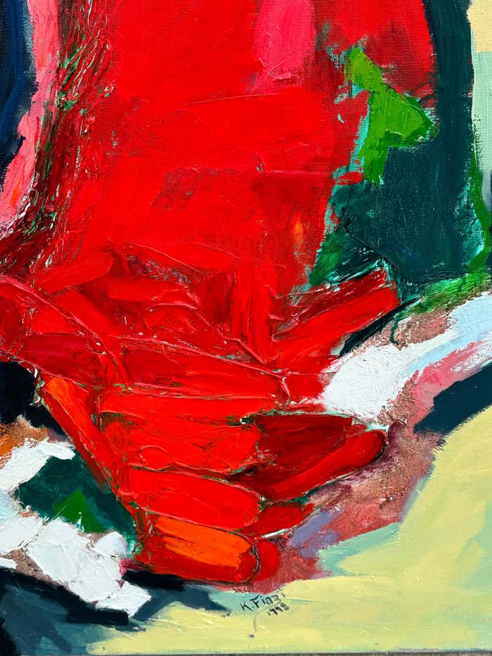 Colorful Light Green and Red Abstract - Acrylic on Canvas by Eric K. Fiazi