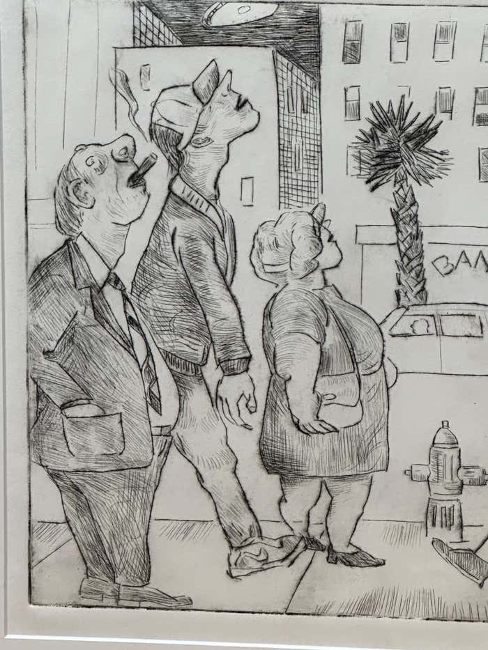 Satirical Monogrammed Drawing by Unknown Artist