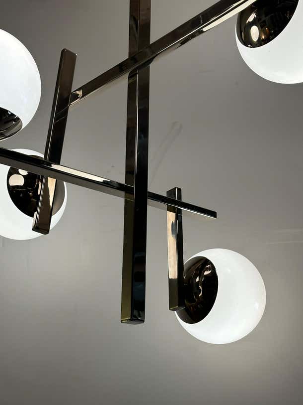 Modern Chrome Pendant Lighting with 6 Glass Globes