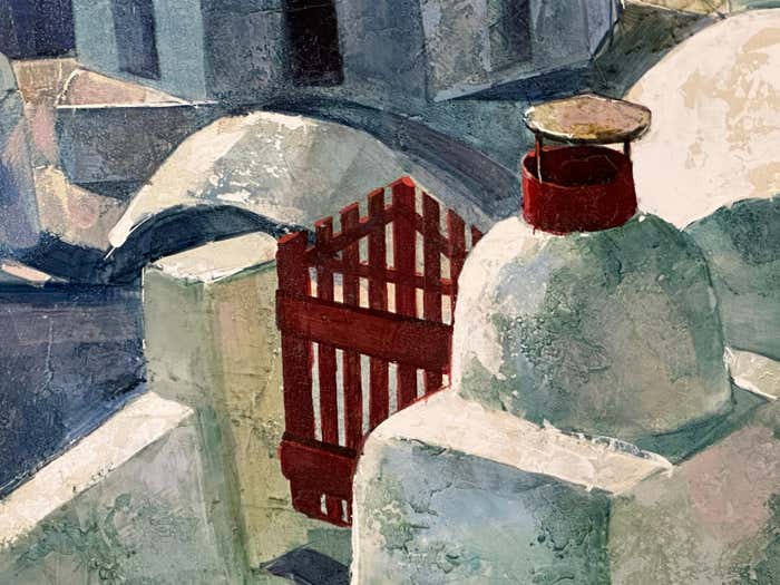 Blue Domes of Oia Santorini Island Oil Painting