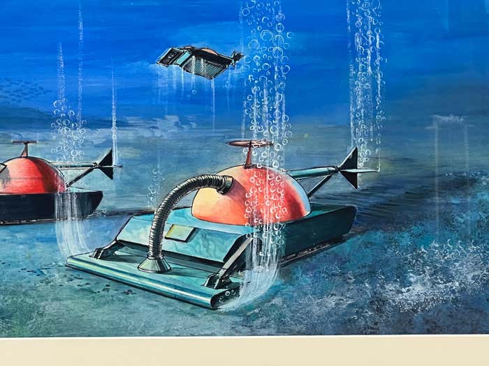 Submarine Dystopia #1 Futuristic Underwater Landscape Gouache