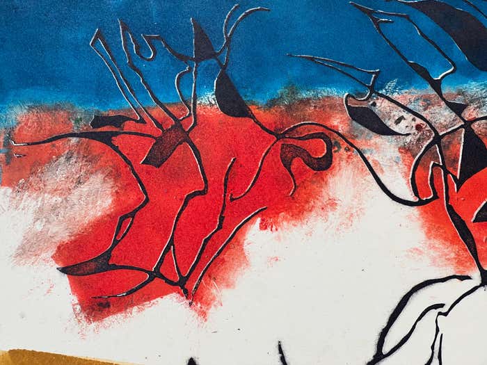 "Tumblers and White Horse" Monoprint by Eduard Franz