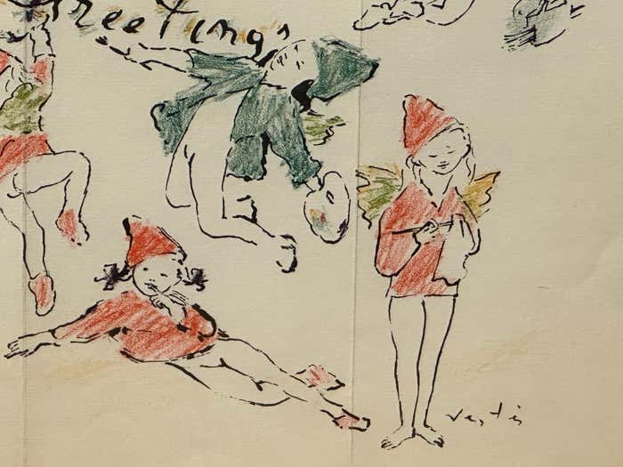 Seasons Greetings #2- Drawing by French Painter Marcel Vertes