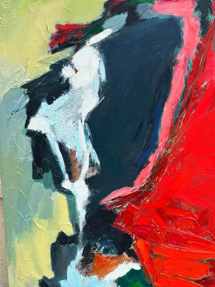 Colorful Light Green and Red Abstract - Acrylic on Canvas by Eric K. Fiazi