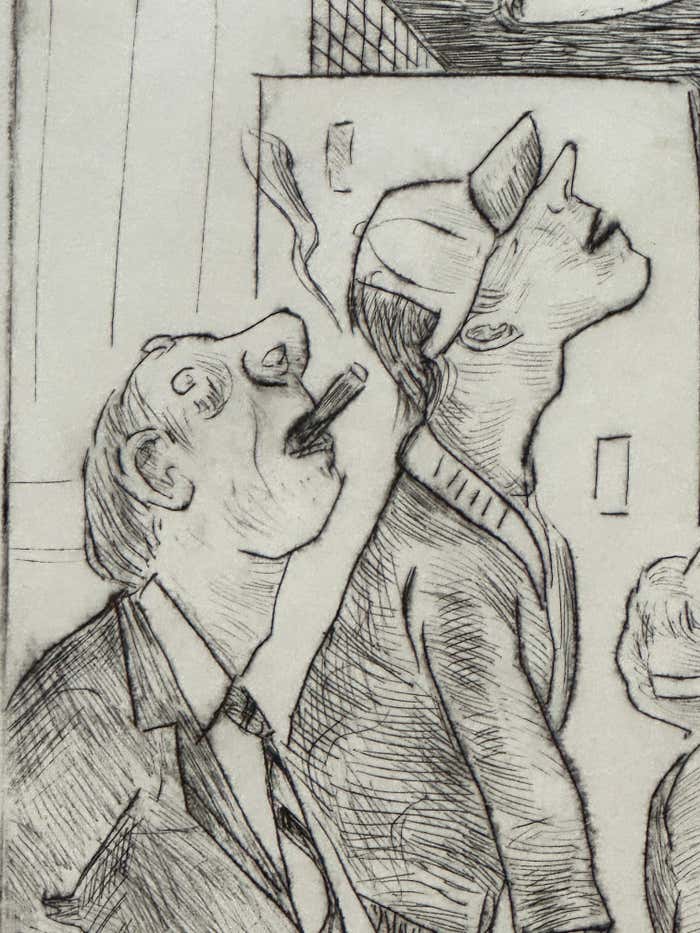 Satirical Monogrammed Drawing by Unknown Artist