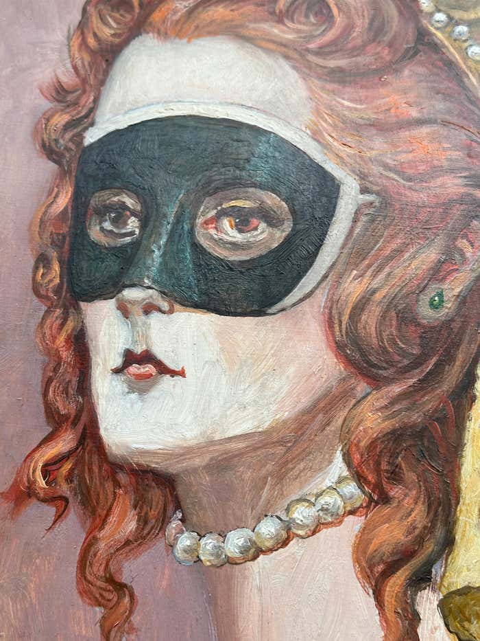 Masked Women #1, Oval Oil Portrait in a Gold Frame by Palmer Schoppe