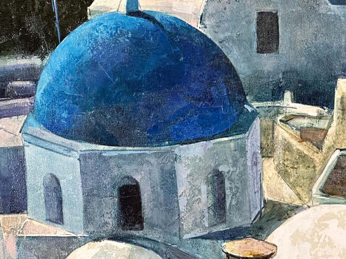 Blue Domes of Oia Santorini Island Oil Painting
