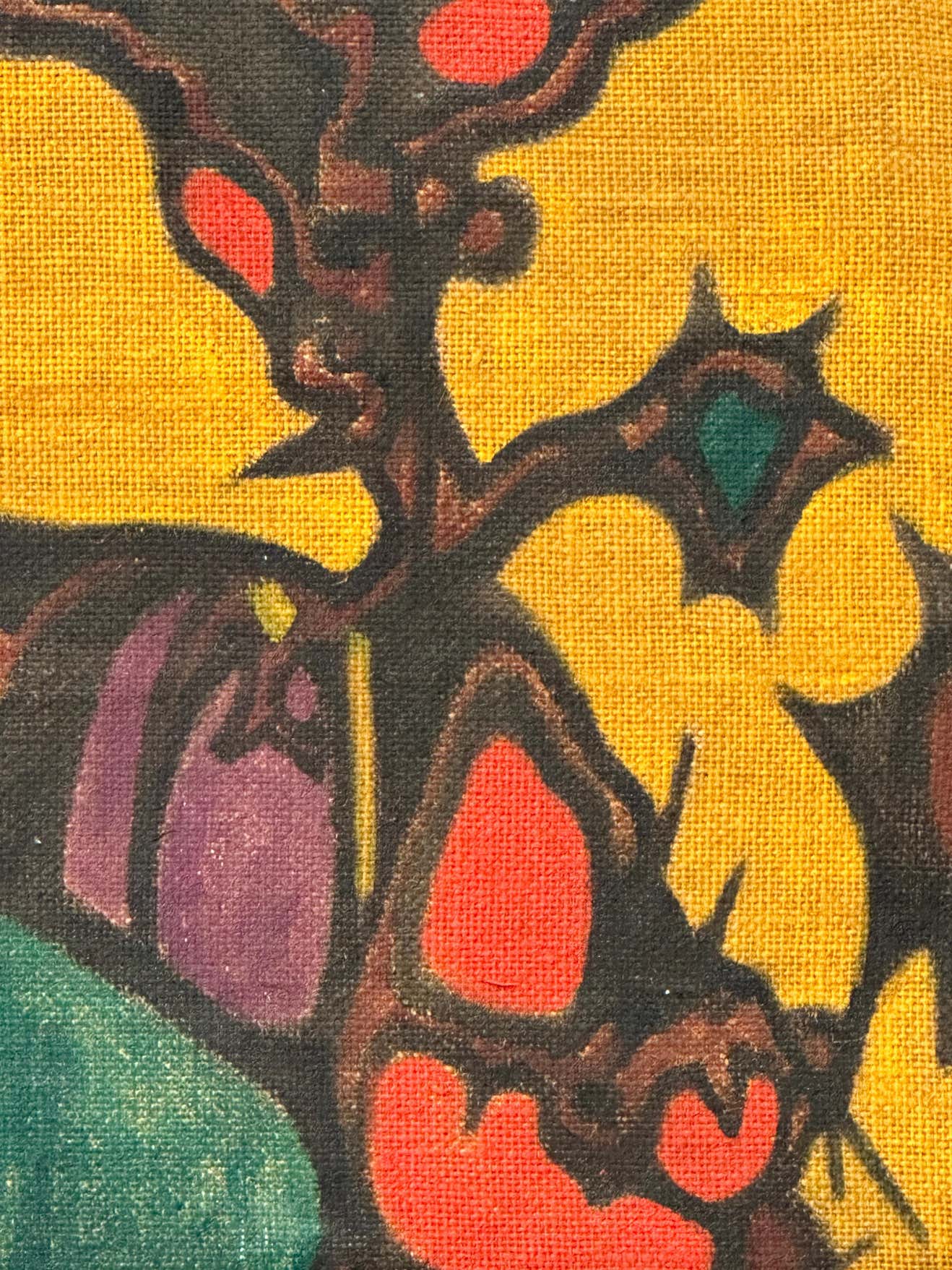 Colourful Abstract Gouache on Burlap by French Painter Emile Gerard