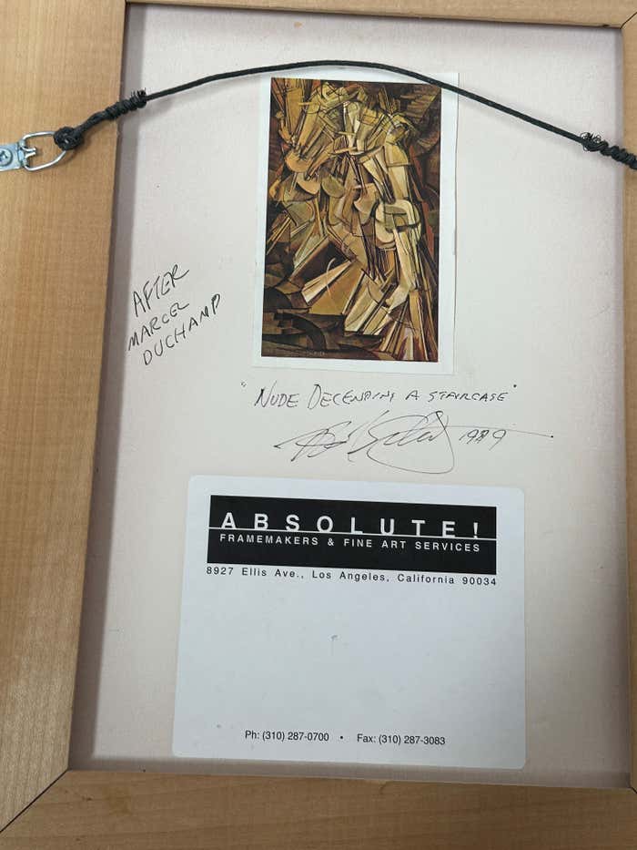 Oil, Wood and Straw Mixed Media signed N. Schultz after Marcel Duchamp