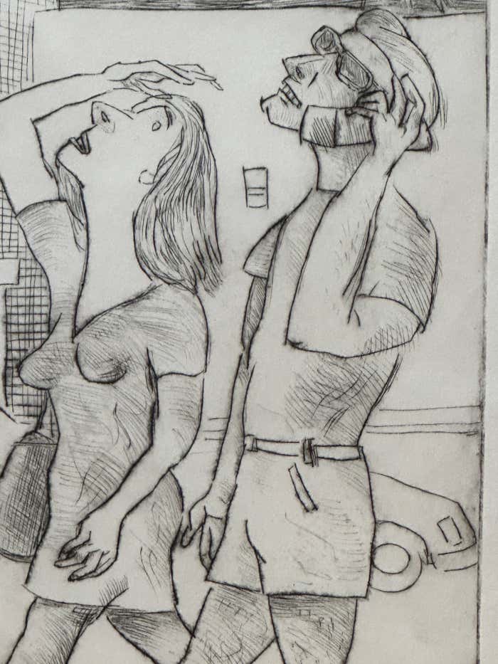 Satirical Monogrammed Drawing by Unknown Artist