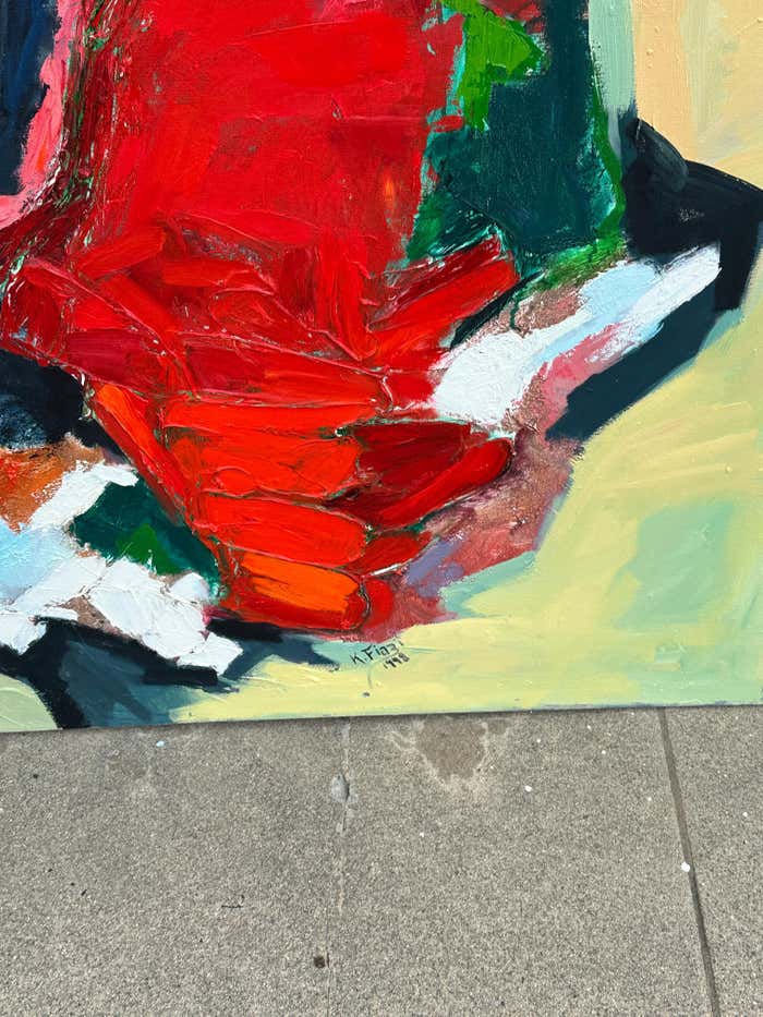 Colorful Light Green and Red Abstract - Acrylic on Canvas by Eric K. Fiazi