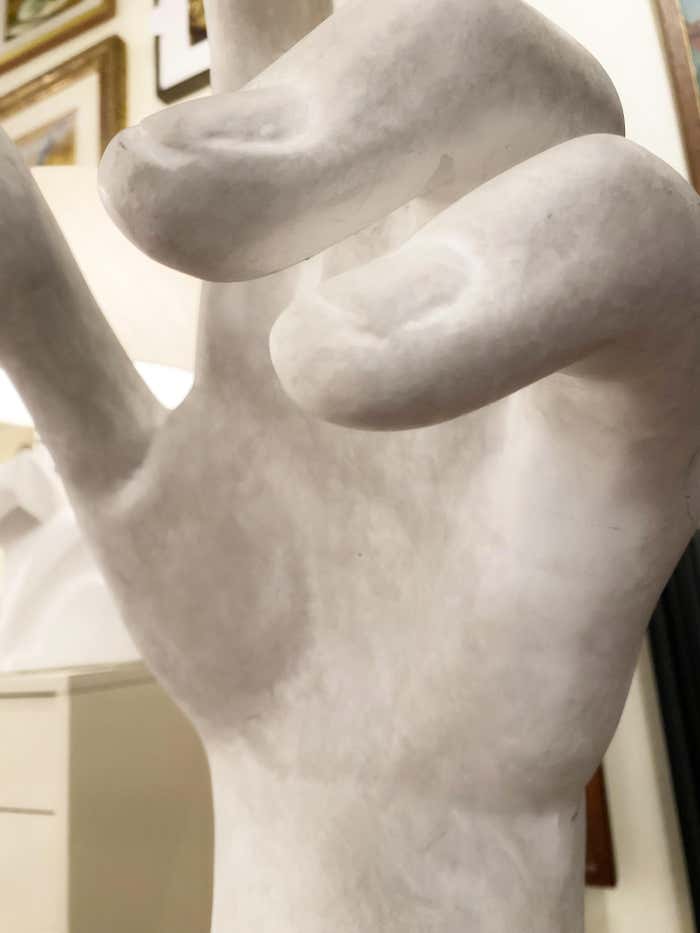 The Hand, White Fiberglas Sculpture inspired by August Rodin