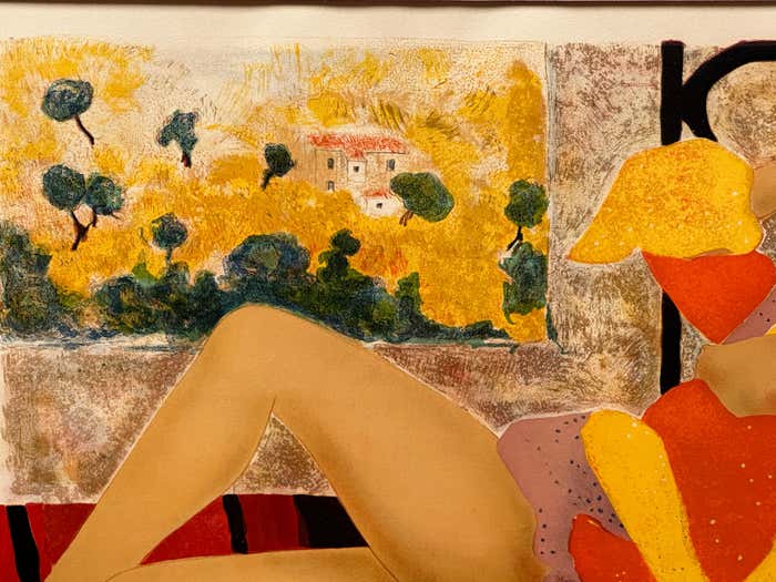 Colourful "Nude in Bed" Lithograph by Alain Bonnefoit