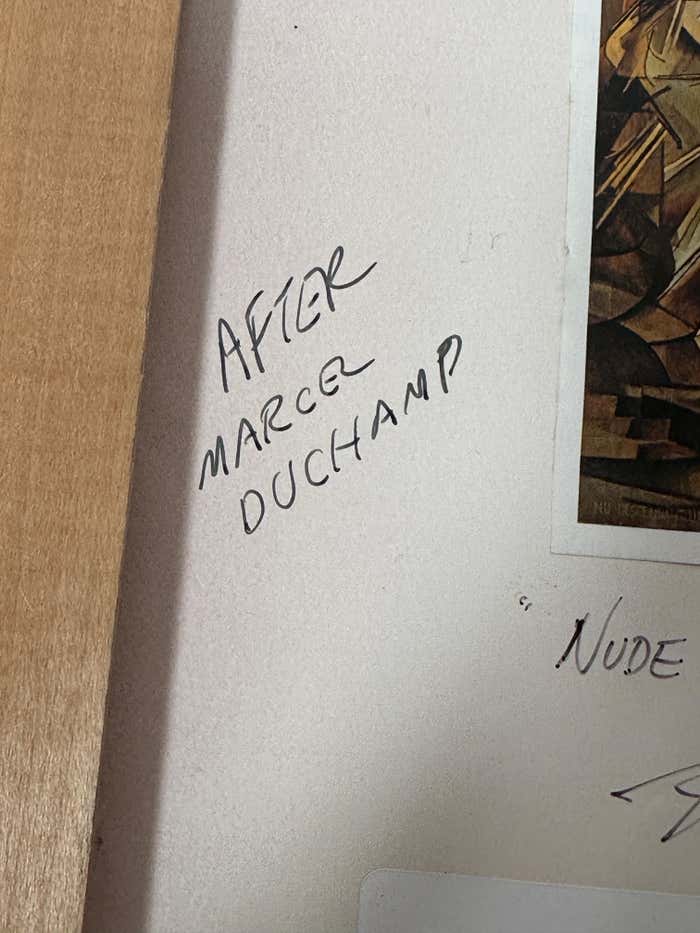 Oil, Wood and Straw Mixed Media signed N. Schultz after Marcel Duchamp