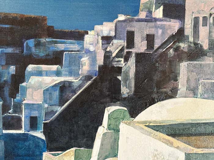 Blue Domes of Oia Santorini Island Oil Painting