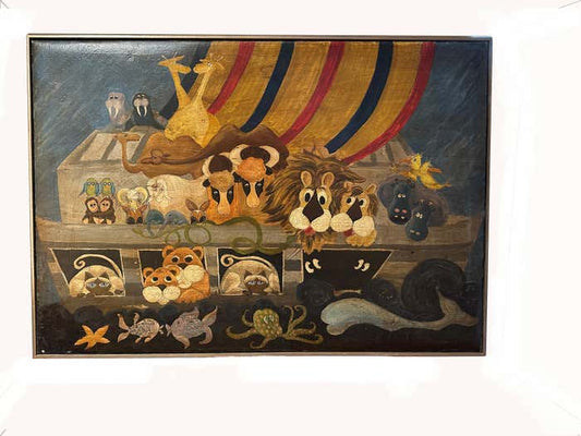 « Noah's Ark" Folk Art Oil Painting on Canvas