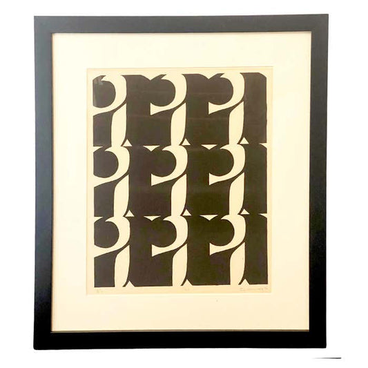 Geometric Black and White Lithograph by Eva Kolosvary-Stupler